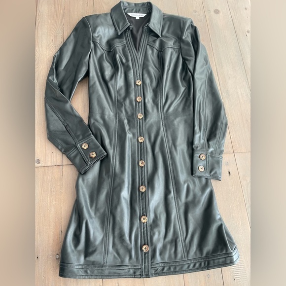 Veronica Beard Garret Long Sleeve Faux Leather Coat Dress in Black - Picture 4 of 7